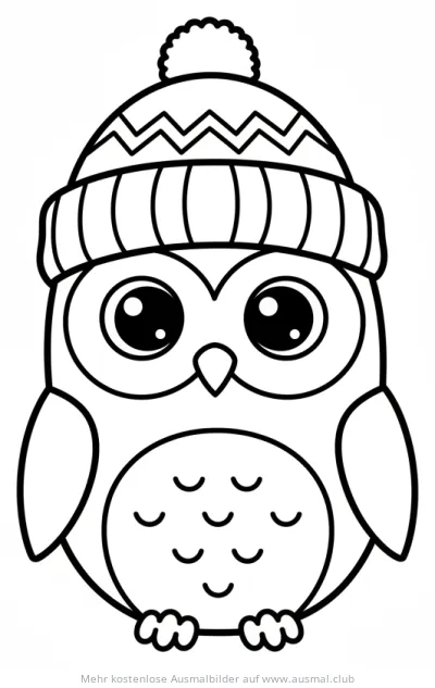 Niedliche Eule mit Wintermütze Ausmalbild