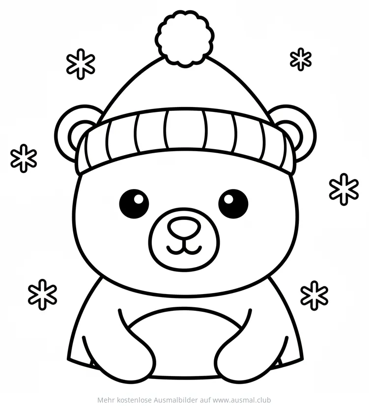 Winter Bär mit Mütze Ausmalbild