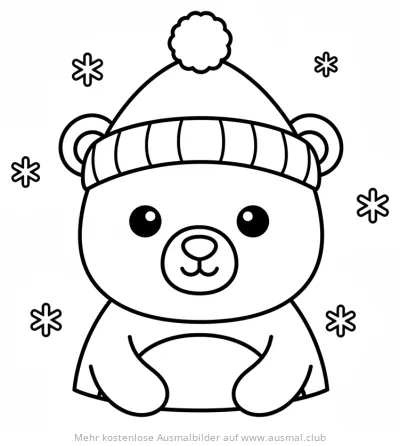 Winter Bär mit Mütze Ausmalbild