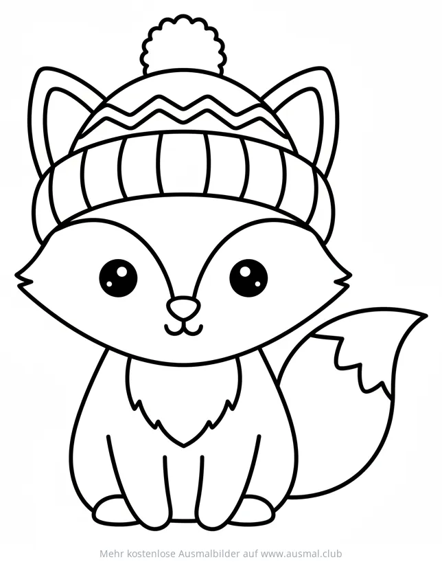 Niedlicher Fuchs mit Wintermütze Ausmalbild