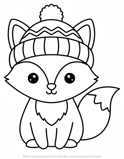 Niedlicher Fuchs mit Wintermütze Ausmalbild