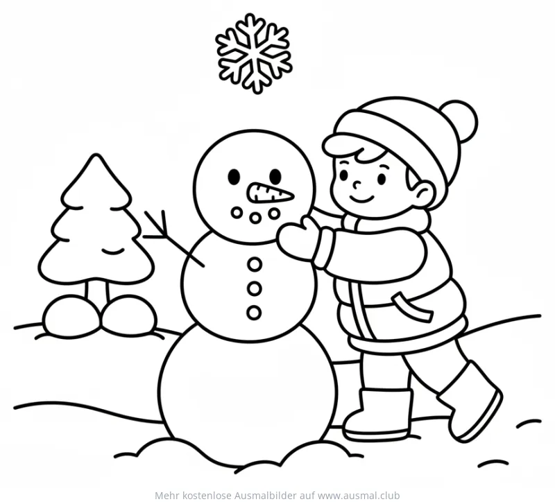 Junge baut Schneemann Ausmalbild