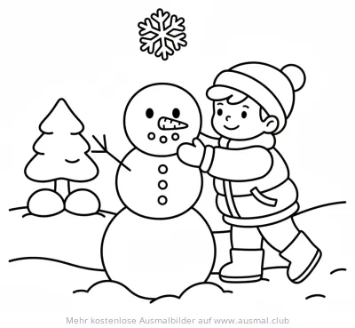 Junge baut Schneemann Ausmalbild