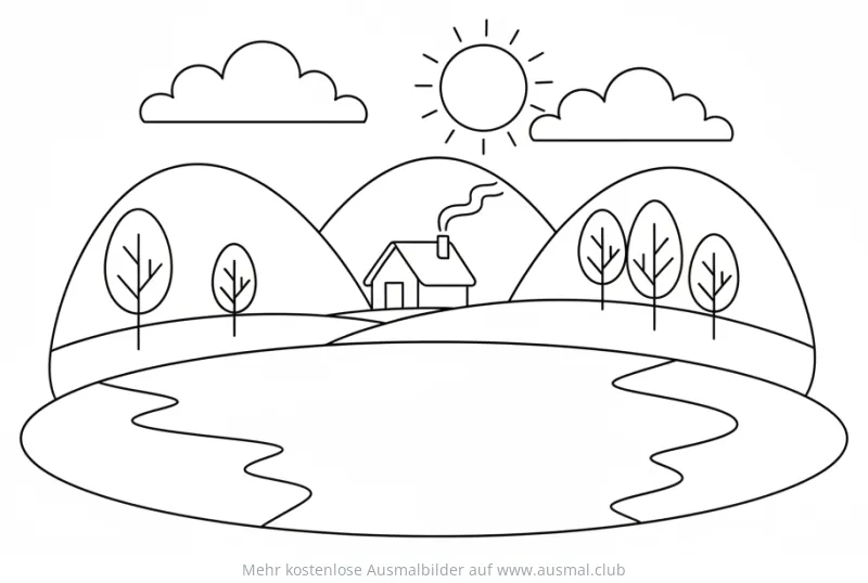 Haus am See im Winter Ausmalbild