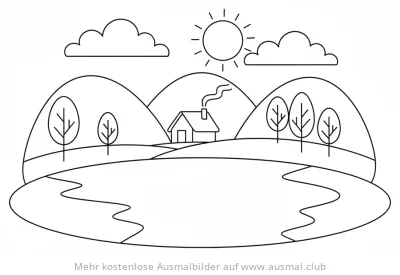 Haus am See im Winter Ausmalbild