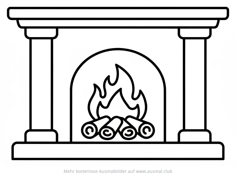 Kamin mit Feuer und Holz Ausmalbild