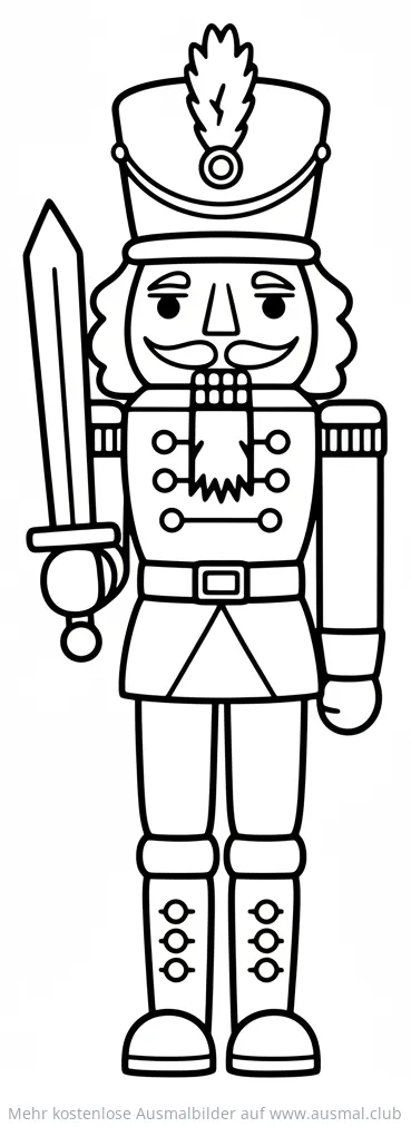 Nussknacker Ausmalbild mit Schwert und Uniform