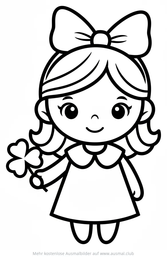 Mädchen mit Schleife und Kleeblatt Ausmalbild