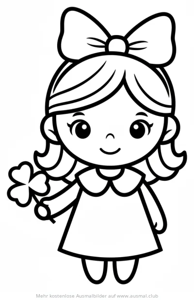 Mädchen mit Schleife und Kleeblatt Ausmalbild