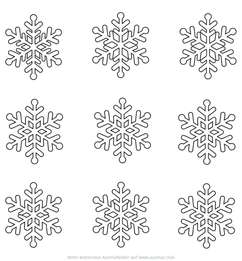 Neun Schneeflocken Ausmalbild