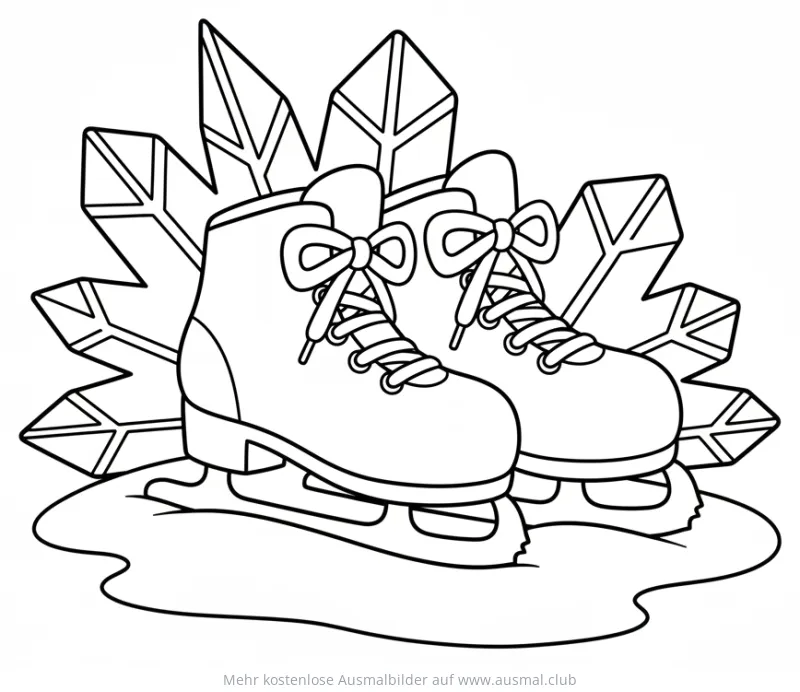 Eislaufschuhe Ausmalbild mit Schneeflocken