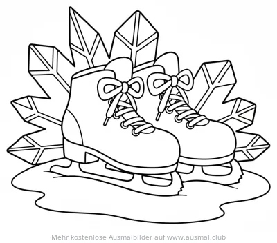 Eislaufschuhe Ausmalbild mit Schneeflocken