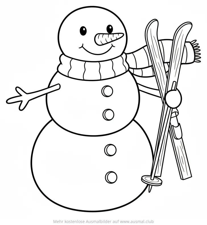Schneemann mit Skiern Ausmalbild