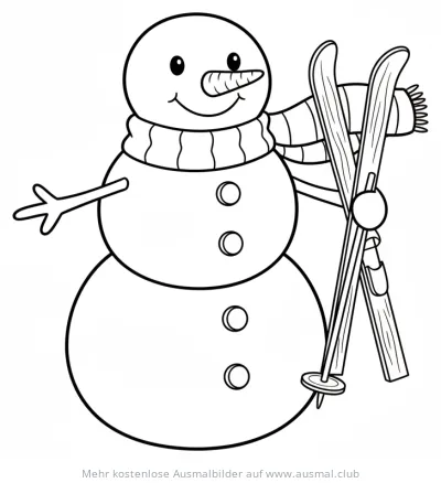 Schneemann mit Skiern Ausmalbild