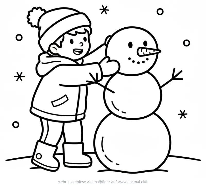 Junge baut Schneemann Ausmalbild