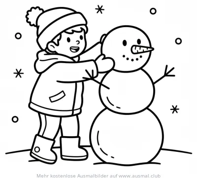 Junge baut Schneemann Ausmalbild