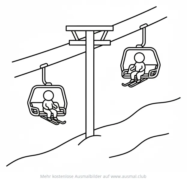 Skilift mit Personen Ausmalbild
