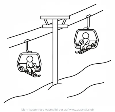 Skilift mit Personen Ausmalbild