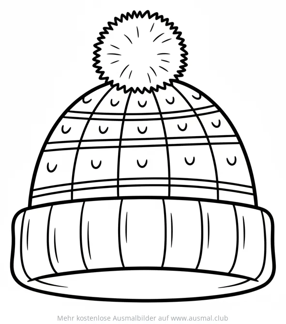 Wintermütze Ausmalbild mit Bommel