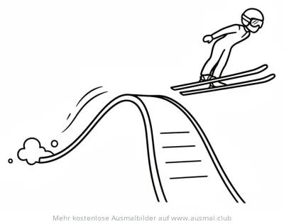 Skispringer springt von Schanze Ausmalbild