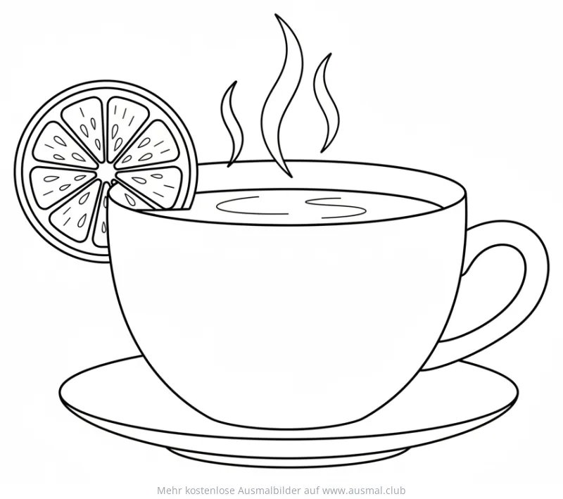 Tasse Tee mit Zitrone Ausmalbild