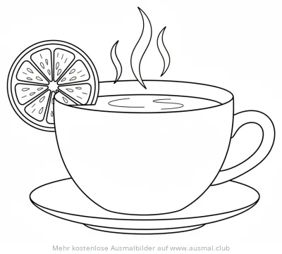 Tasse Tee mit Zitrone Ausmalbild