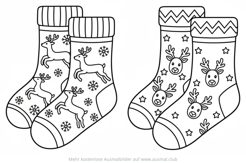 Wintersocken mit Rentier-Motiven Ausmalbild