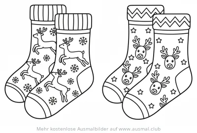 Wintersocken mit Rentier-Motiven Ausmalbild