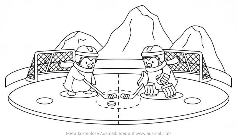 Pinguine spielen Hockey Ausmalbild