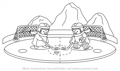 Pinguine spielen Hockey Ausmalbild