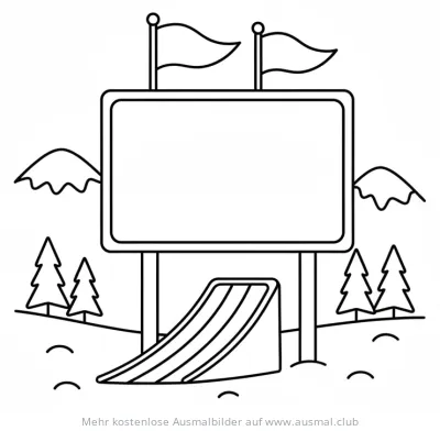 Skisprungschanze mit Anzeigetafel Ausmalbild