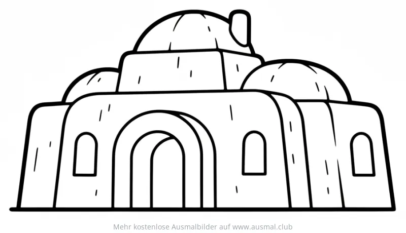 Eishotel Ausmalbild mit Kuppeln und Eingangsbogen