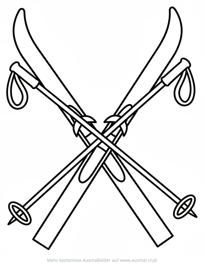 Gekreuzte Langlaufski und Skistöcke Ausmalbild
