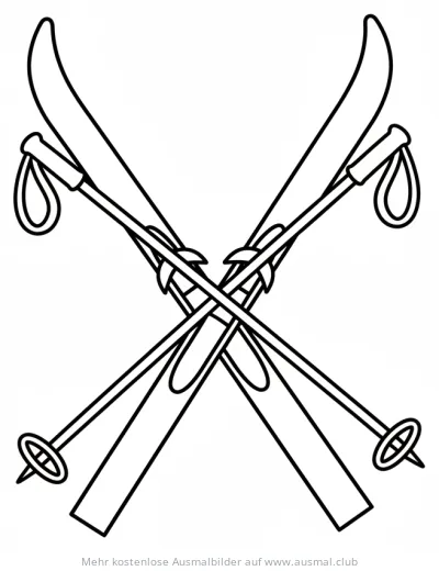 Gekreuzte Langlaufski und Skistöcke Ausmalbild