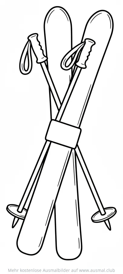 Ski und Skistöcke Ausmalbild