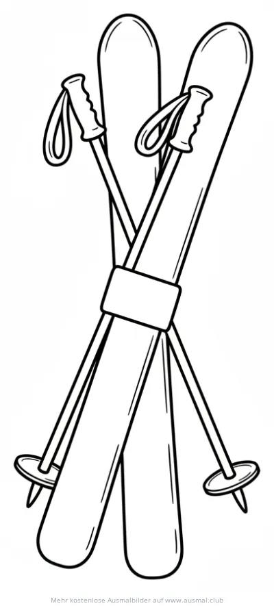 Ski und Skistöcke Ausmalbild