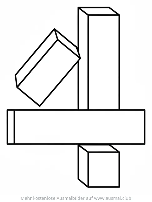 Vier Bausteine als Zahl 4 Ausmalbild