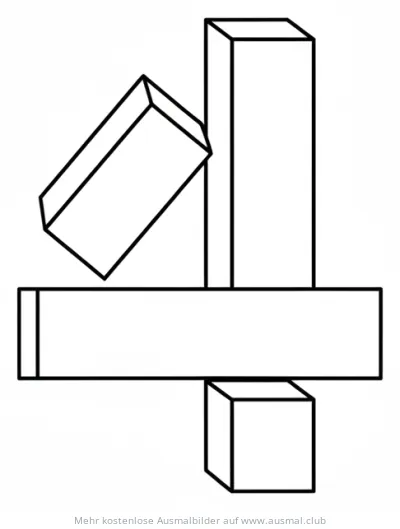 Vier Bausteine als Zahl 4 Ausmalbild
