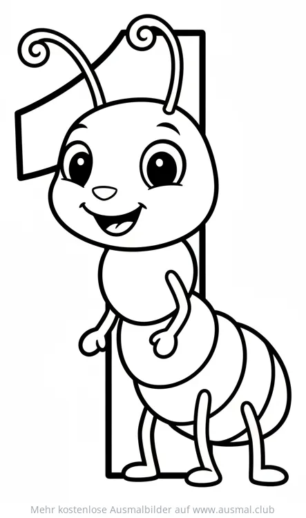 Ameise als Zahl Eins Ausmalbild