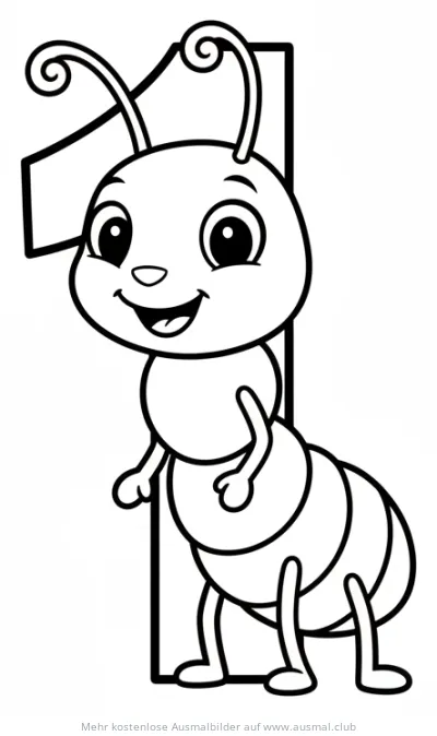 Ameise als Zahl Eins Ausmalbild