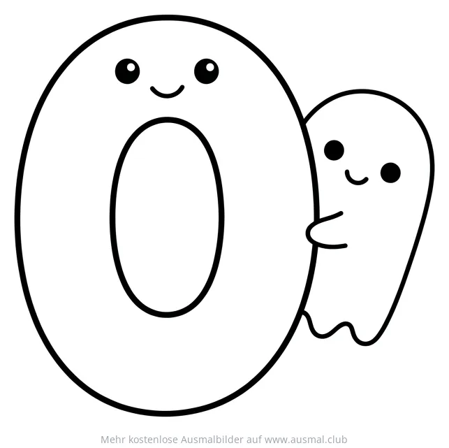 Ziffer Null mit Gespenst Ausmalbild