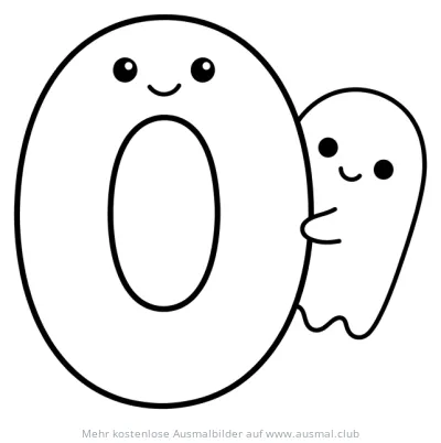 Ziffer Null mit Gespenst Ausmalbild