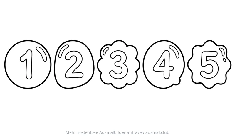 Zahlen 1 bis 5 in Blasen Ausmalbild