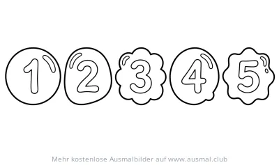 Zahlen 1 bis 5 in Blasen Ausmalbild