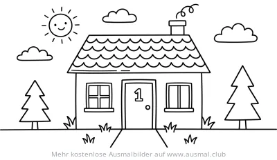 Haus mit der Zahl 1 auf der Tür Ausmalbild
