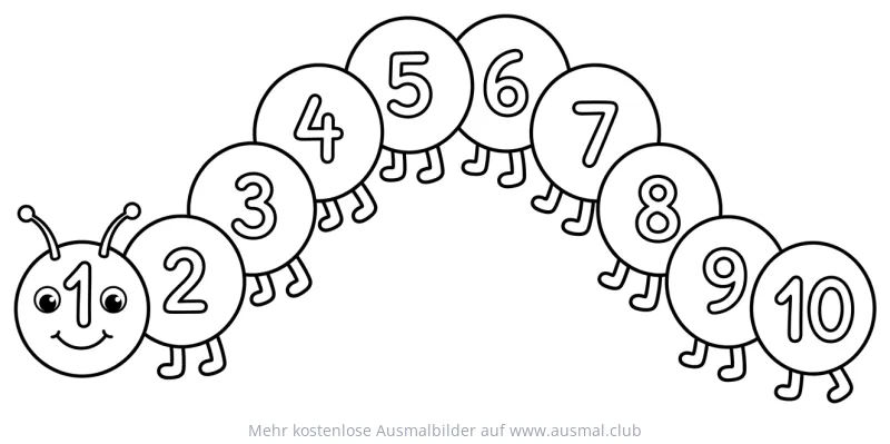 Raupe aus Zahlen 1 bis 10 Ausmalbild