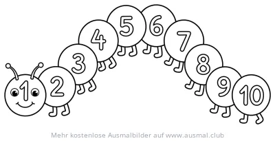 Raupe aus Zahlen 1 bis 10 Ausmalbild