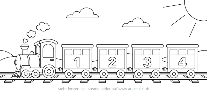 Zug mit nummerierten Waggons Ausmalbild