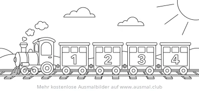 Zug mit nummerierten Waggons Ausmalbild