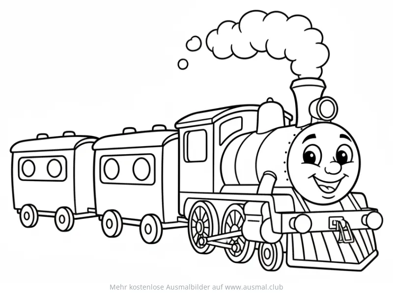 Dampflokomotive mit Waggons Ausmalbild
